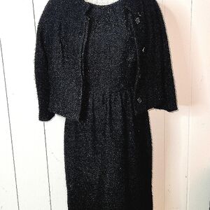 Vintage Boucle' 2-piece Cropped Blazer And Midi Dress. Wool Classic. Jackie O